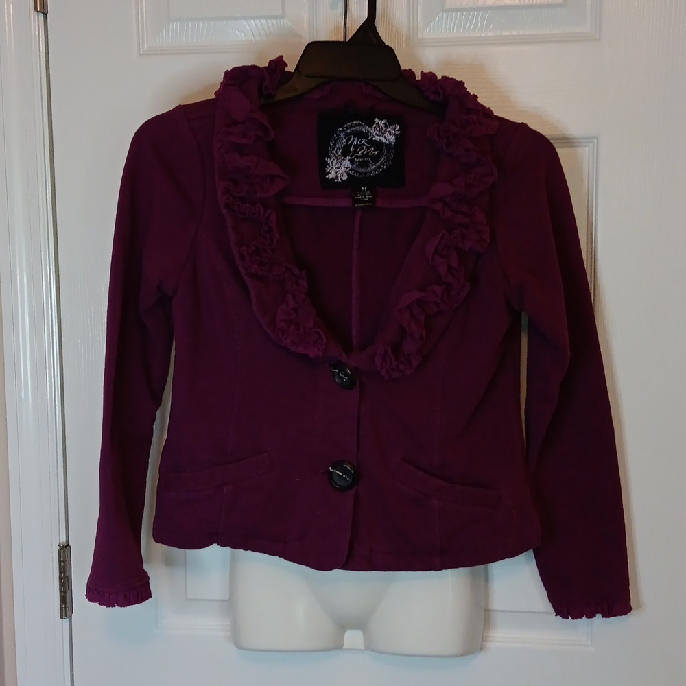 Nick and Mo Boutique Women's Med.  Ruffle Collar Jacket  Plum